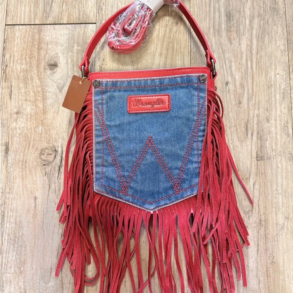 Wrangler Blue and Red Fringe Shoulder Bag/purse western/crossbody cute style